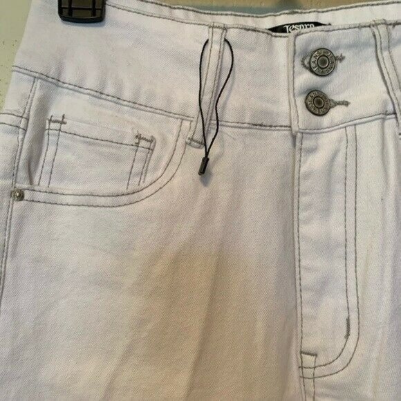 Tesoro Moda Size 2 White Denim Fringe embroidered Cuff Jeans - Picture 3 of 7